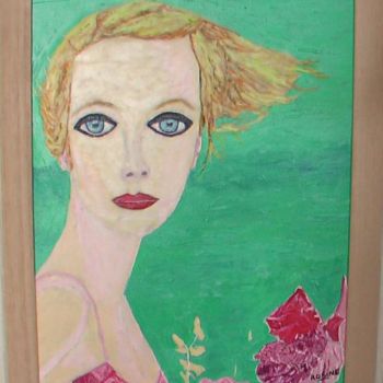 Peinture intitulée "portrait vert" par Rosine Ammendola, Œuvre d'art originale, Huile