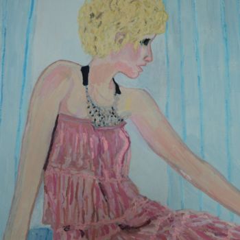 Painting titled "Femme en robe rose" by Rosine Ammendola, Original Artwork, Oil