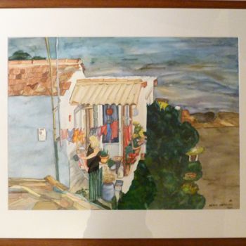 Painting titled "agiaermioni-chios-2…" by Rosita Allinckx, Original Artwork, Watercolor Mounted on Other rigid panel