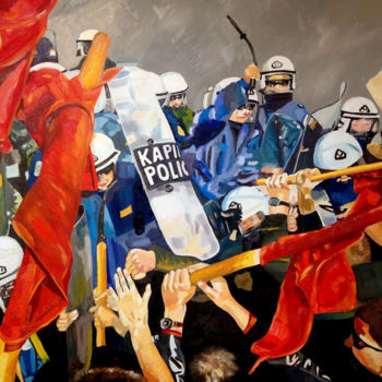 Schilderij getiteld "Protest" door Rosita Allinckx, Origineel Kunstwerk, Olie