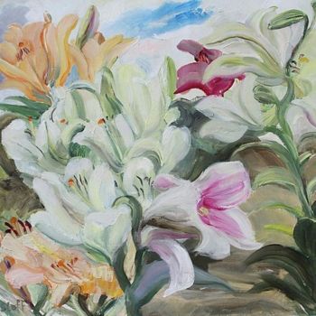 Картина под названием "Лилии цветут" - Pavel Rosloff, Подлинное произведение искусства, Масло