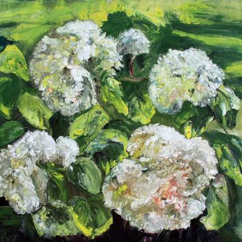 Schilderij getiteld "Hortesia after rain" door Pavel Rosloff, Origineel Kunstwerk, Olie