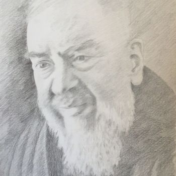 Dibujo titulada "Padre Pio" por Rossella Buscemi, Obra de arte original, Grafito
