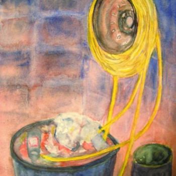 Painting titled "Le tuyau jaune" by Michèle Rossetto, Original Artwork