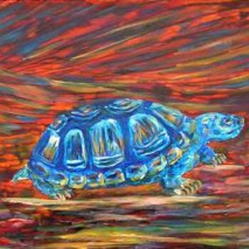 Pintura intitulada "Les tortues en marc…" por Michèle Rossetto, Obras de arte originais