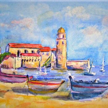 Pintura intitulada "Le port de collioure" por Michèle Rossetto, Obras de arte originais