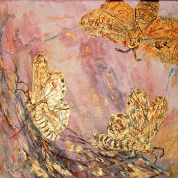 Pintura titulada "Papillons d'or" por Michèle Rossetto, Obra de arte original