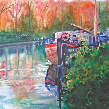 Painting titled "La péniche" by Michèle Rossetto, Original Artwork, Other