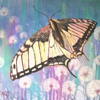 Painting titled "Papillon bleu" by Michèle Rossetto, Original Artwork