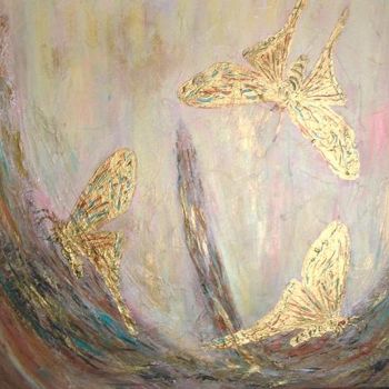 Painting titled "Papillons d'or 2" by Michèle Rossetto, Original Artwork