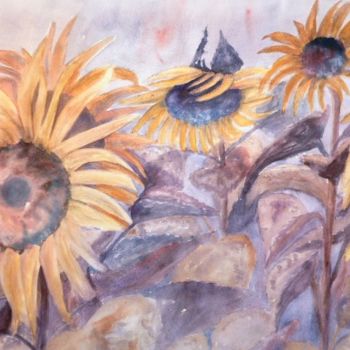 Painting titled "Tournesols 2" by Michèle Rossetto, Original Artwork