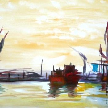 Pintura intitulada "Port d'anvers" por Michèle Rossetto, Obras de arte originais