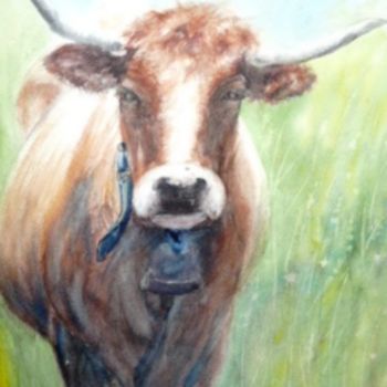 Peinture intitulée "Vache d'aubrac" par Michèle Rossetto, Œuvre d'art originale