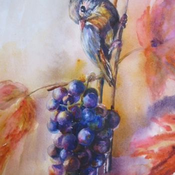 Картина под названием "Les raisins et l'oi…" - Michèle Rossetto, Подлинное произведение искусства