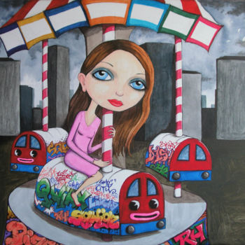 Schilderij getiteld "Metro merry-go-round" door Ross Hendrick, Origineel Kunstwerk, Acryl
