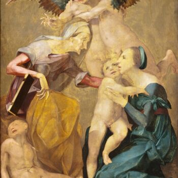Peinture intitulée "The Holy Family" par Rosso Fiorentino, Œuvre d'art originale, Huile