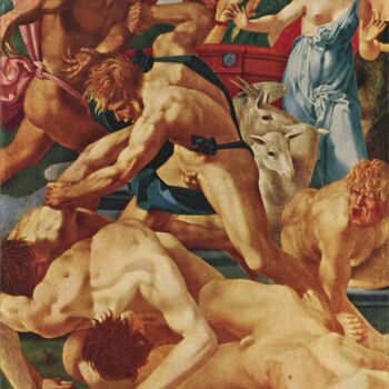 Painting titled "Moses Defending the…" by Rosso Fiorentino, Original Artwork, Oil