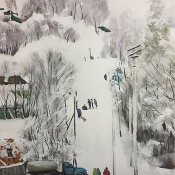 Painting titled "Winter fun" by Rostislav Shmakov, Original Artwork, Watercolor