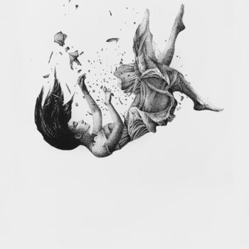 Рисунок под названием "Free fall" - Rostislaw Tsarenko, Подлинное произведение искусства, Чернила