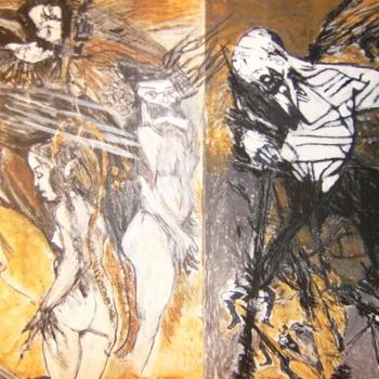 Painting titled "Dante`s Inferno" by Roswitha Förster, Original Artwork, Chalk