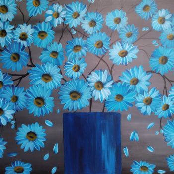 Painting titled "Marguerite bleu" by Rosy Pignot, Original Artwork, Acrylic
