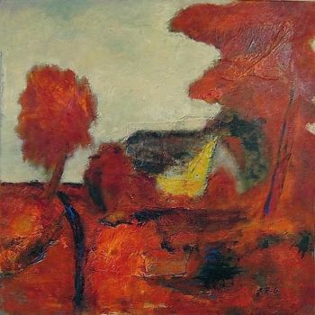 Painting titled "Landscape in Red" by Johannes Rother-Glass, Original Artwork