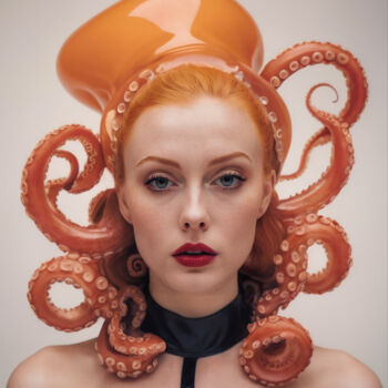 Цифровое искусство под названием "Latex Octopus VI" - Rouge De Joie, Подлинное произведение искусства, Изображение, сгенерир…