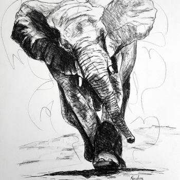 Drawing titled "L'elephant" by Valerie Rouquie, Original Artwork, Pencil