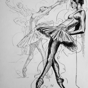 Drawing titled "Divertissement" by Valerie Rouquie, Original Artwork, Charcoal