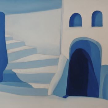 Malerei mit dem Titel "architecture bleue…" von Jean Daniel Rousseau, Original-Kunstwerk, Acryl