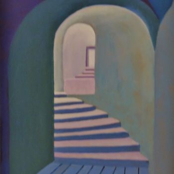Malerei mit dem Titel "escalier et lumière." von Jean Daniel Rousseau, Original-Kunstwerk, Acryl