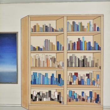 Peinture intitulée ""La bibliothèque de…" par Jean Daniel Rousseau, Œuvre d'art originale, Acrylique