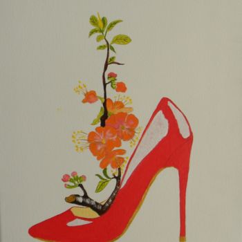 Schilderij getiteld "soulier-fleurie.jpg" door Jean Paul Rousseau, Origineel Kunstwerk, Olie