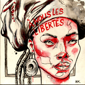 Painting titled "A nous les libertés…" by Nikou, Original Artwork, Acrylic Mounted on Cardboard
