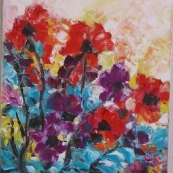 Painting titled "fleurs rouges" by Jocelyne Codina, Original Artwork