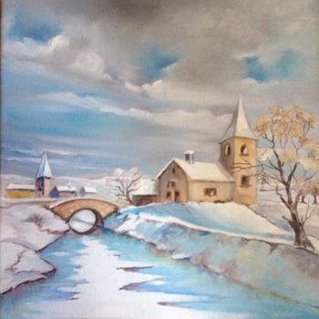 Peinture intitulée "Village enneigée" par Chantou 1954, Œuvre d'art originale