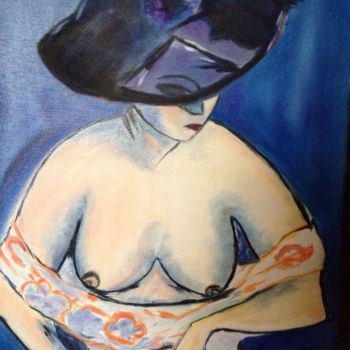 Malarstwo zatytułowany „Nu bleu” autorstwa Chantou 1954, Oryginalna praca, Olej
