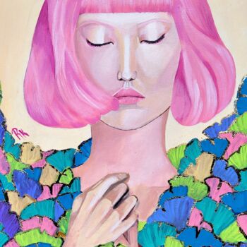 Картина под названием "Femme ginko" - Roxane Kurita, Подлинное произведение искусства, Акрил Установлен на Деревянная рама д…