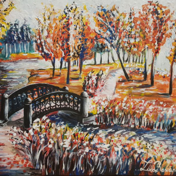 Painting titled "Pont de l'automne" by Roxane Lucas, Original Artwork, Acrylic