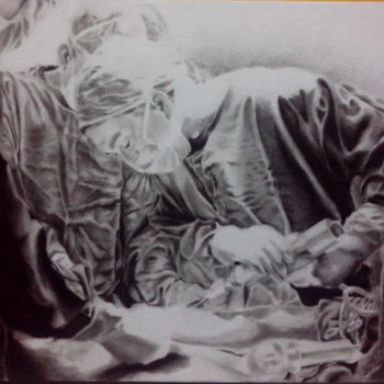 Drawing titled "Beauty and Power" by Roy Tan, Original Artwork, Charcoal Mounted on Cardboard