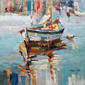 Malerei mit dem Titel "60x60cm Boat" von Royo Liu, Original-Kunstwerk, Öl