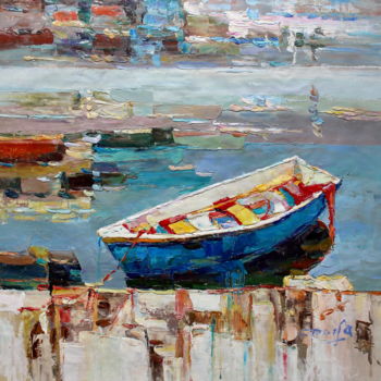 Pintura intitulada "60x60cm Boat" por Royo Liu, Obras de arte originais, Óleo