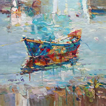 Painting titled "60x60cm Boat" by Royo Liu, Original Artwork, Oil