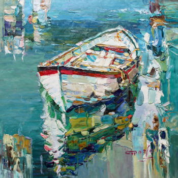 Pintura titulada "60x60cm Boat" por Royo Liu, Obra de arte original, Oleo