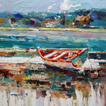 Painting titled "60x60cm Boat" by Royo Liu, Original Artwork, Oil