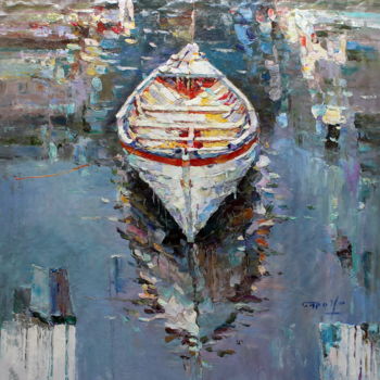 Painting titled "100x100cm Boat" by Royo Liu, Original Artwork, Oil