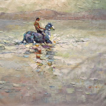 Painting titled "Quiet Crossing" by Royo Liu, Original Artwork, Oil
