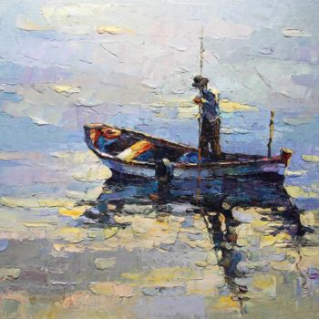 Painting titled "90x120cm Fishing Man" by Royo Liu, Original Artwork, Oil