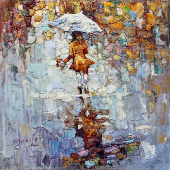 Painting titled "60x60cm "Girl with…" by Royo Liu, Original Artwork, Oil
