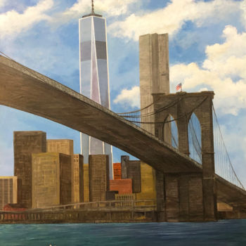 Картина под названием "Brooklyn Bridge and…" - Roy Wrenn, Подлинное произведение искусства, Акрил